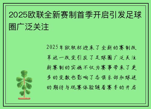 2025欧联全新赛制首季开启引发足球圈广泛关注